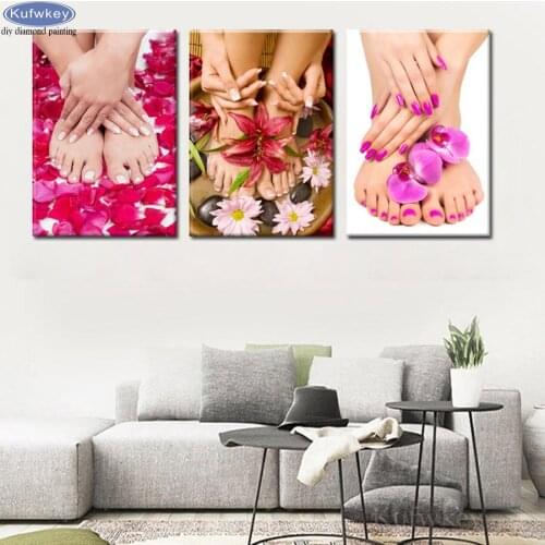 DIY 5d Diamond Mosaic Diamond Painting Cross Stitch "Yoga Spa Salon Nail Body Massage" full round drill diamond picture 3 pcs