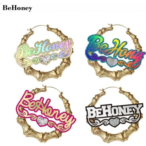 Large Round Circle Basketball Wives Bamboo Customize Name Earrings Style Custom Hoop Earring With Statement Words Number C4