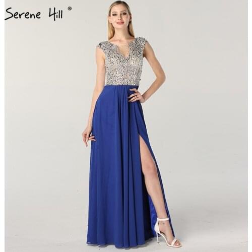 Blue Diamonds Beach Sexy 2020 Evening Dresses Real Photo Dubai O-Neck Sleeveless Evening Gowns Serene Hill LA60833