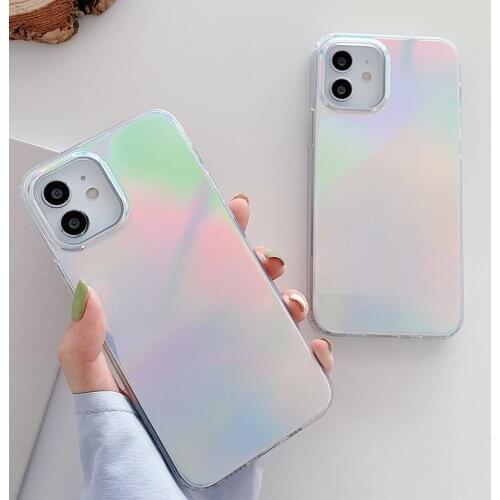 IMD Laser Rainbow Colorful Soft TPU Phone Case for iPhone 12 Mini 11 Pro Max XR SE 2020 Luxury Glossy Protective Back Cover