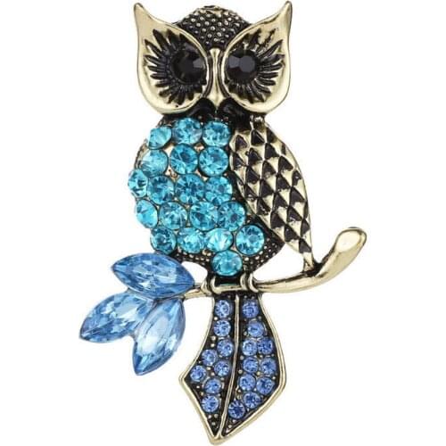 Exquisite Design Owl Lady Standing on the Branch Women`s Crystal Brooch