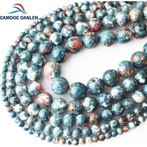 CAMDOE DANLEN Natural Dark Blue Rainbow Stones Round Spacer Loose Beads Fit Diy Necklace Bracelet Charms Handmade Jewelry Making