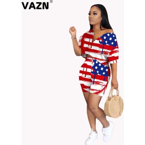 VAZN 2020 Sexy Striped Two Piece Set V-neck Bandage 2 Piece Set Women Short Sleeve Top And Short Pant Summer Holiday Sets