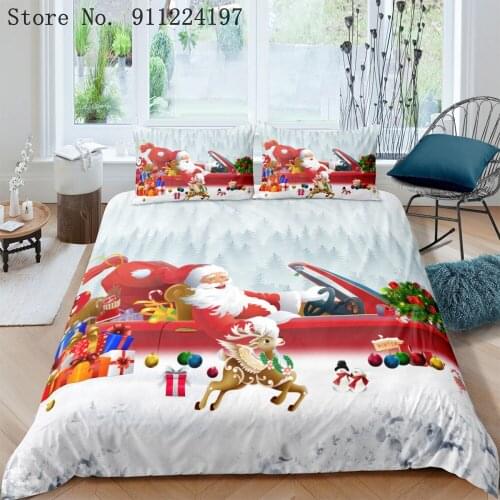 Soft Microfiber Bedding Set Merry Christmas Duvet Cover Red Santa Claus Duvet Bedding Set Children Gifts Queen King Size