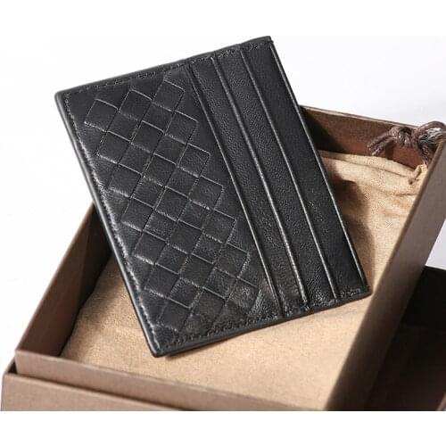 Hand woven card bag mens leather ultra-thin card clip womens small zero wallet soft leather sheepskin bank card sleeve