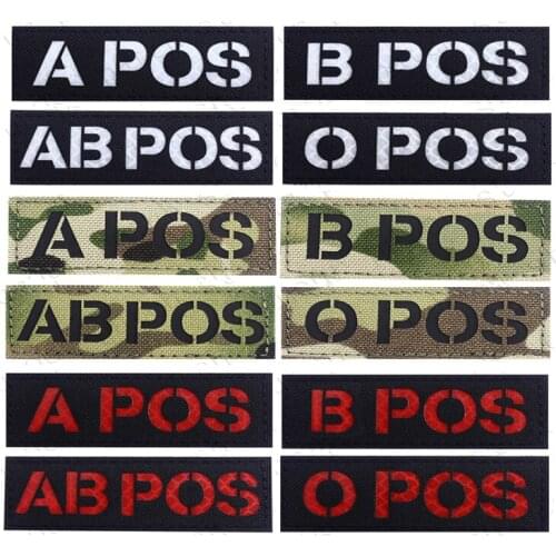 Blood Type A B O AB POS Infrared Reversed Tactical Military Patch CP Multicam Armband Decorative Badges DIY Patches for Clothing