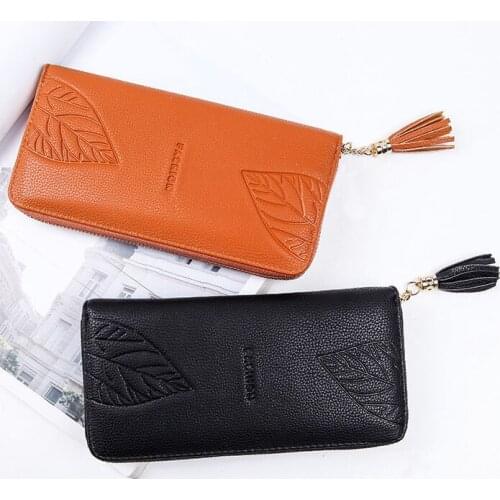 Fashion Womens Wallets Casual Lady Handbags Pocket Cards Holder Tassels Zipper Coin Purse Long Woman Leaves Wallet Purses Pouch