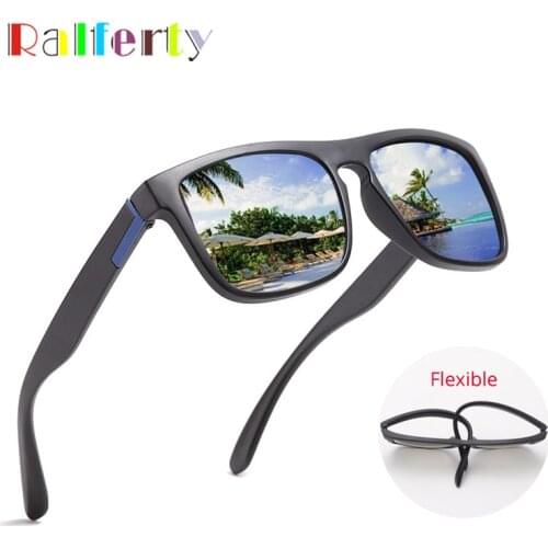 Ralferty Polarized Sunglasses Men Women 2019 Retro High Quality UV400 Square Shades Flexible TR90 Sun Glasses Male Driver Mirror