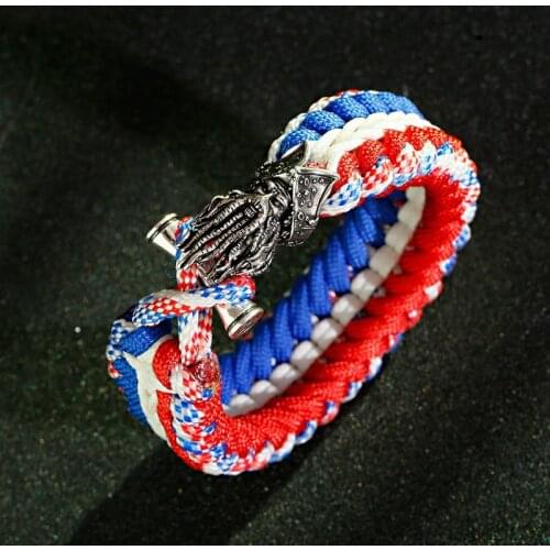 Mens Weave Bracelet Beard Beads Rope Paracord Bracelet Hiking Camping Outdoor Survival Aid Kits Parachute