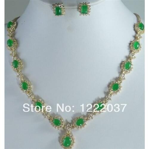 Popular Jewelry green jades necklace earring sets