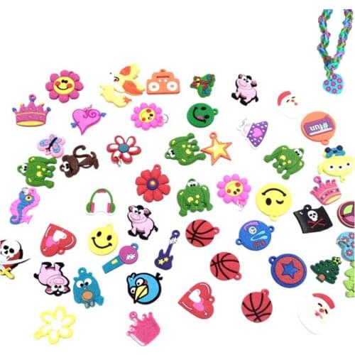 30PCS DIY Colorful Loom Rubber Bands Bracelets Jewelry Making Accessories for Kids Girls Charms Pendants Animal Flower Beads Toy