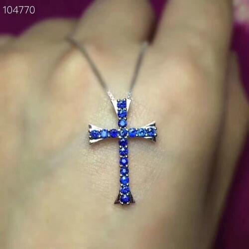 Natural blue sapphire necklace pendant S925 silver natural gemstone pendant fashion Lovely Cross girl women party gift jewelry