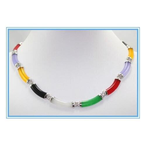 Noblest green red purple jades black natural stone mixed colors link necklace 17 inch free shipping