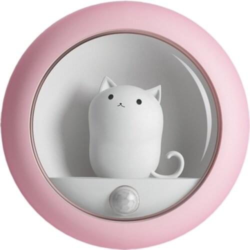 2021 New Creative Cat Smart LED Night Light PIR Motion Sensor USB Rechargeable Lamp Decor