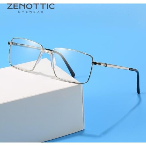 ZENOTTIC Men Titanium Alloy Glasses Frame Business Style Square Ultralight Eye Myopia Optical Prescription Eyeglasses Frames