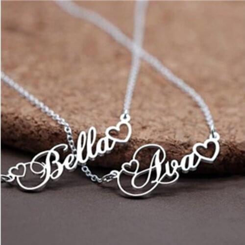 Personalized Name Necklace Custom Love With Tiny Heart Custom Love Necklaces Stainless Steel Jewelry Customized Kids Women Girls