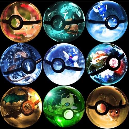 Pikachu Eeevee Pokemon Go Anime Toys Poke Ball K9 Crysal Pokeball with Crysal LED Light for Children Christmas Gift