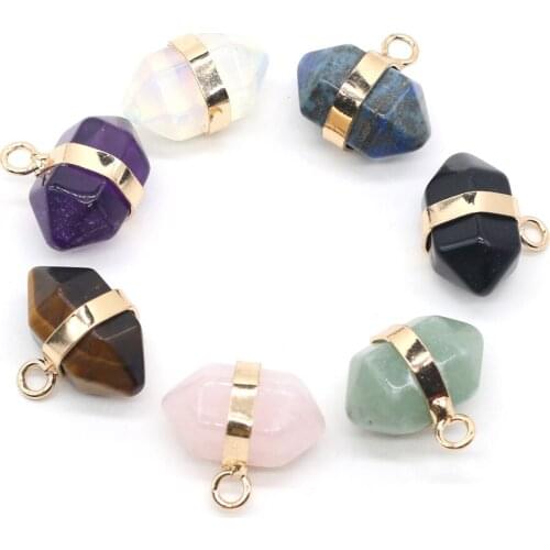 Natural Stone Pendants Pillar Agates Rose Quartzs Amethysts Crystals Stone Charms for Jewelry Making Women Necklace Bracelet