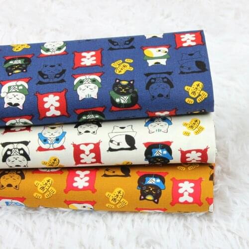 Half Yard Thicken Cotton Fabric With Fortune Cat Print Handmade DIY Bag Decoration Cloth 100% Cotton CR-855