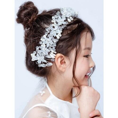 2019 Princess Hairbands Exquisite Rhinestone Flower Wreath Long Lace Ribbon Hairbands Kids Headwear Hair Accessories