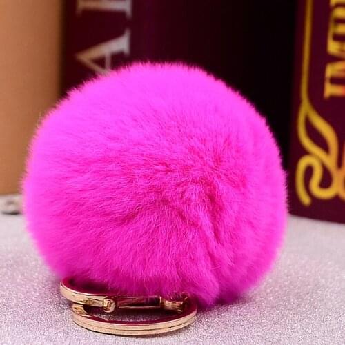 Fluffy 12 colors Rabbit Fur Pompom 8CM For Bags&Cars Charm Real Natural Fur Balls Genuine Fur Pom Poms Key Chain Th-K005-rose