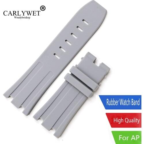 CARLYWET 28mm Grey Waterproof Silicone Rubber Replacement Wrist Watch Band Strap For Audemars Piguet 42mm Royal Oak Offshore