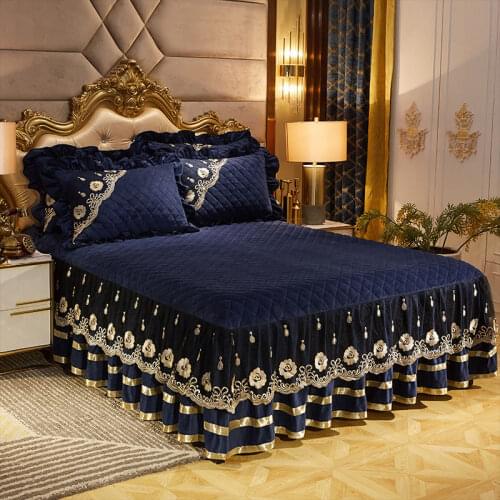 Luxury Crystal Beddings Velvet Fleece Quilting Lace Bed Skirt Bedclothes Mattress Cover Bedspread Pillowcases Home Textiles
