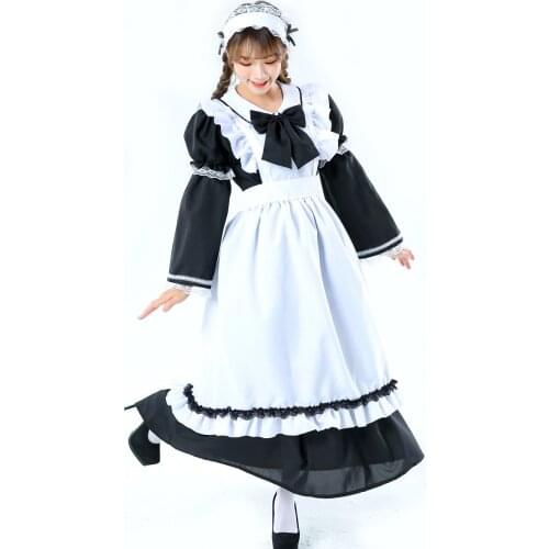 Sexy Adult Men Woman Night French Maid Servant Costume Black&White French Maid Costume Halloween Party Long Dress