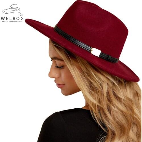 WELROG 2020 Fedora Hat Men Women Jazz Hat Spring Hat Felt Hat Wool Belt Fedora Wide Brim Panama Hat Fashion Cowboy Hat 16 Colors
