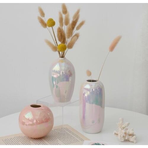 Nordic Minimalist Laser Pearl Ceramic Vase Colorful Aurora Rainbow Vase Home Vase Table Decoration Living Room Bedroom Study