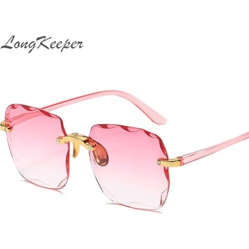 LongKeeper Luxury Vintage Square Sunglasses Women 2020 Brand Designer Oversized Rimless Pink Glasses Female Mirror Shades UV400