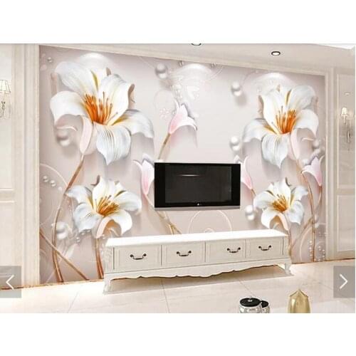 3D Embossed Lily Flower Wall Mural Photo Wallpaper Living Room Wall Paper Contact Paper Floral Murals Papel De Parede Painting