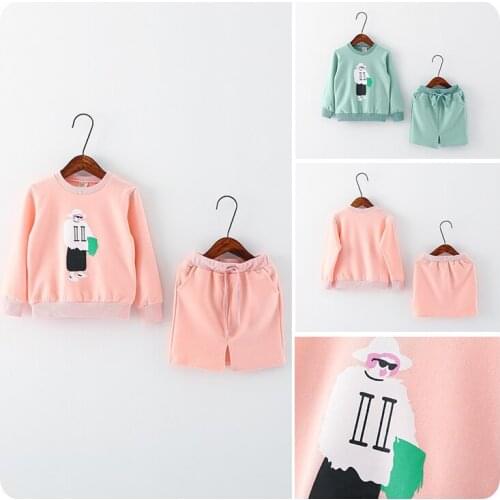 2016 Spring. Childrens Garment Girl Baby Hats Girl Drawstring Sweater Half-body Skirt Suit Girl Spring Clothes 2 Pieces Set