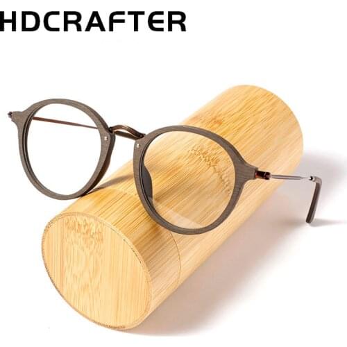 HDCRAFTER Vintage Wood Round Eyeglass Frames Full Rim Hand Made Glasses Spectacles Men Women Optical Myopia Prescription Frame