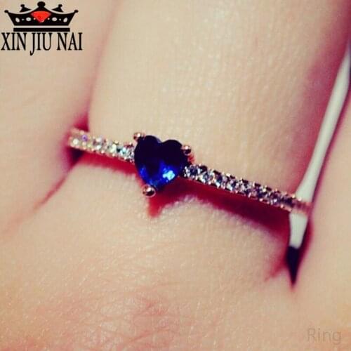 High Quality Blue Heart Cubic Zircon Rings Delicate Cute Little Princess Bijoux Femme Jewelry Rings For Women Gift To Girlfriend