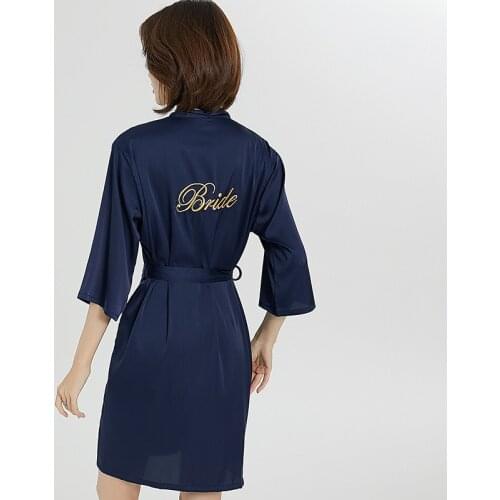 Embroidery Bride Wedding Kimono Robe Satin Women Half Sleeve Homewear Casual Sexy Nightgown Summer New Intimate Lingerie