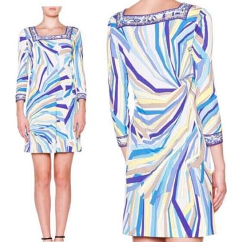 Womens new fashion beautiful geometric striped elastic silk jersey slim dress