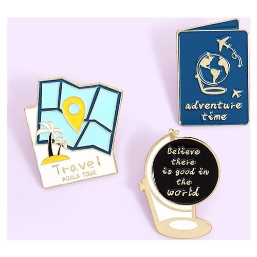Adventurer Badge Fashion Creative Globe Passport Map Metal Enamel Brooch Personality Travel Lapel Backpack Jewelry Accessories