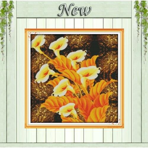 Golden callas flowers home decor painting counted print on canvas DMC 14CT 11CT DIY Cross Stitch Embroidery kits Needlework Sets