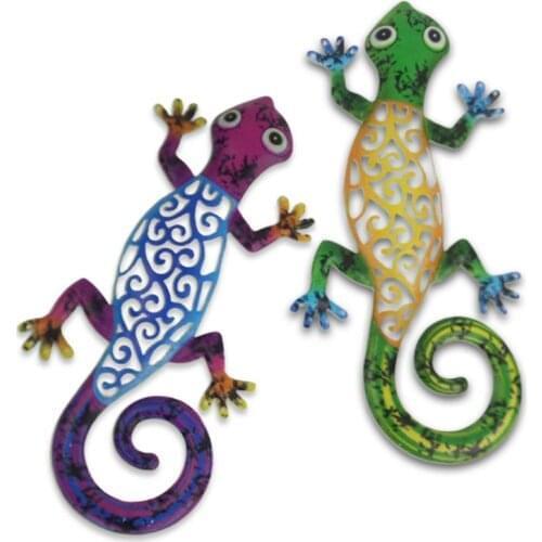 1 Pair Metal Gecko Wall Decor Art Iron Art Gecko Ornament For Garden Decor Yard Fence Home Hanging Sculpture