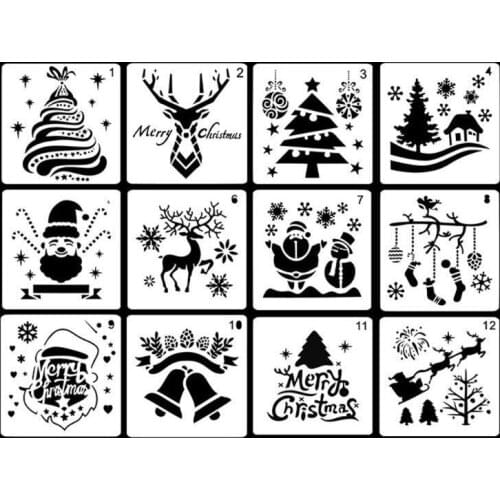 12 Pcs PET Material Different Styles Of Christmas Themes Painting Stencil Drawing Templates For Making Home Decorations