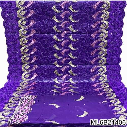 2021 New style 5+2Yards African Bazin Riche Fabric With Scarf Latest Fashion Embroidery Basin Lace Fabric With stone ML6B214