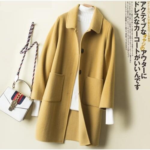 2019 New Wool Coat Female Winter Fall Double-sided Cashmere Long Coat Black Yellow Outerwear Korean Thick Warm Women Coat пальто