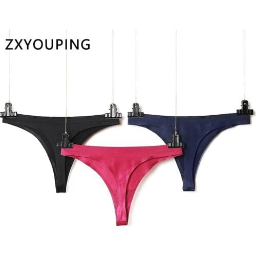 3Pcs/lot Ice Silk Sexy Seamless Thong Women low Waist G-String Panties Lingerie Female Underwear Tanga T-back Plus Size Thongs