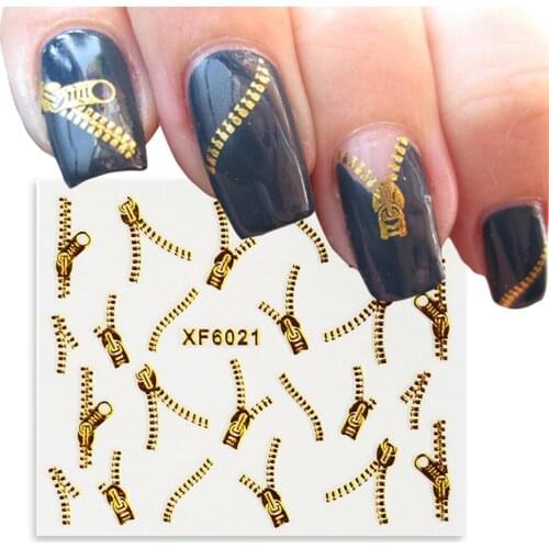 3D Gold Zipper Nail Sticker Chain Sliver White Design Adhesive Decals DIY Manicure Nails Art Decoration Fashion Sliders BEXF6021