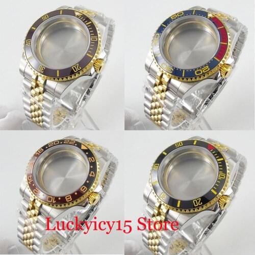 40mm Gold Coated Watch Case with Sapphire Glass Ceramic Bezel + Jubilee Strap Fit ETA 2836 MIYOTA Movement