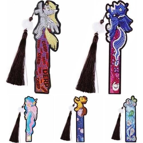 5D DIY Diamond Painting Bookmark Leather Cartoon Tassel Book Marks Special Shaped Diamond Embroidery Book Page Mark Gift For Kid