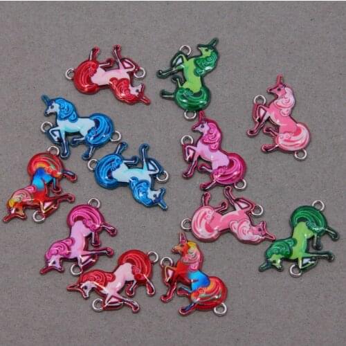 5pcs cute cartoon animal unicorn alloy Enamel Connector Necklace Charm Pendant for Womens Children DIY Jewelry Wholesale