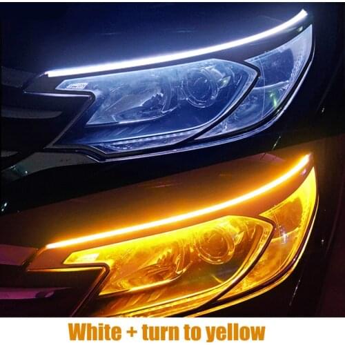 2Pcs Car LED Daytime Running Light Flexible Waterproof Strip Auto Headlights White Turn Signal Yellow Brake Flow Lights No Refit