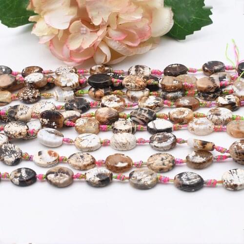 Natural Brown Oval Fleck Agates smooth stone beads For DIY Necklace Jewelry Making Loose 15"